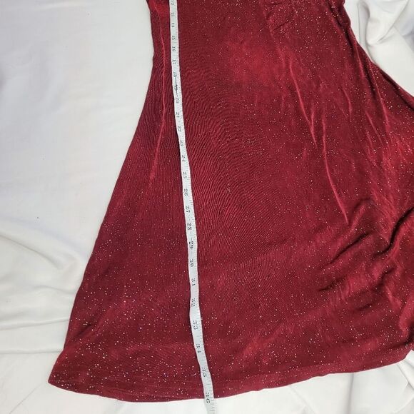 VINTAGE 90s red sparkle All That Jazz square neck stretch swing dress M‎ - Picture 10 of 10